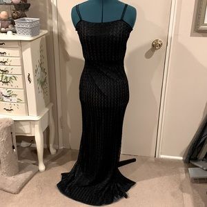 Crochet cocktail dress with black beading